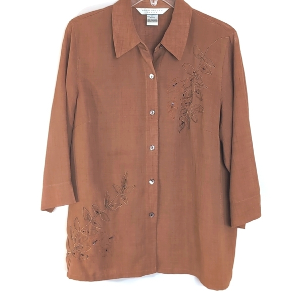 Napa Valley Light Rust Button Up 3/4 Sleeve Blouse Size Large Petite - Picture 9 of 9